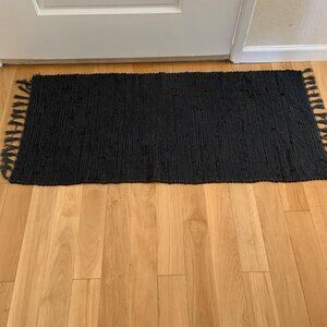 NEW Black Kitchen Rug 2x4 Washable Bathroom Rug Runner Cotton Recycled Woven